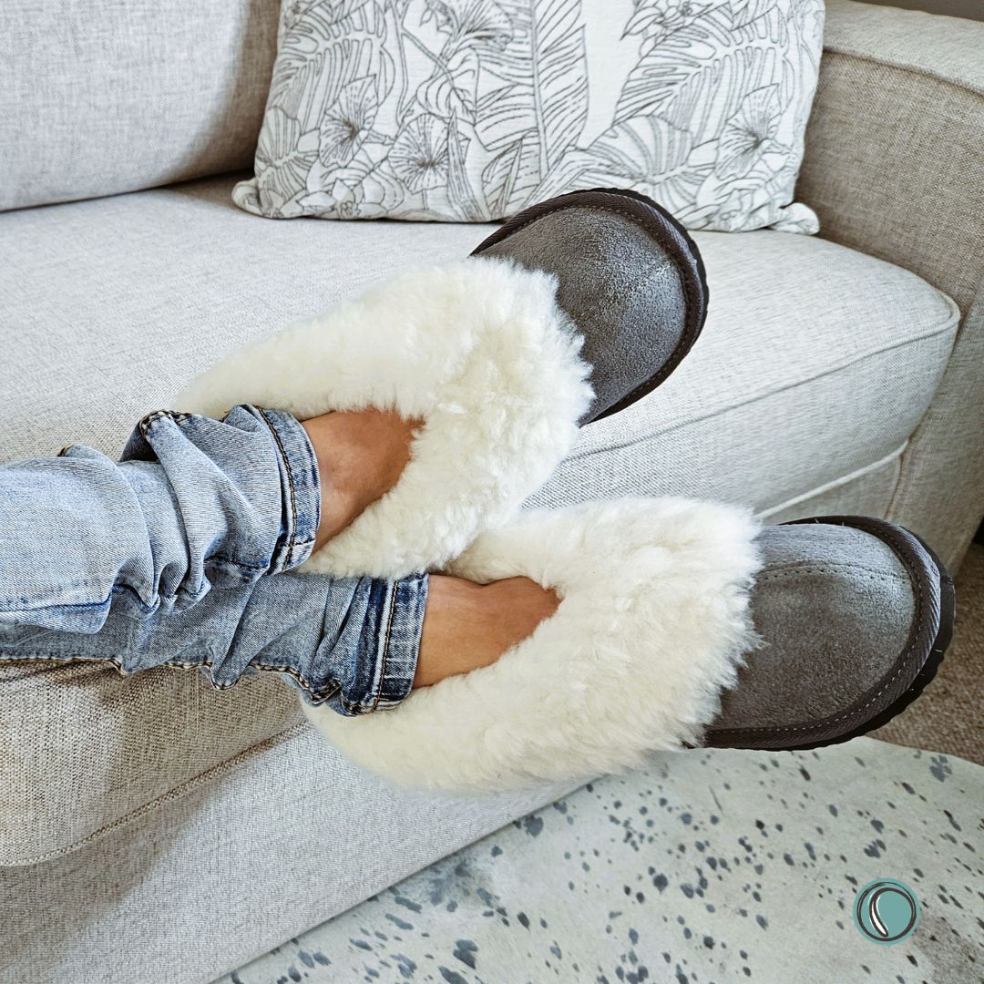 Cosy Shepherd Slippers | Charcoal | Suede & Sheepskin