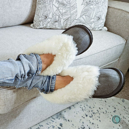 Cosy Shepherd Slippers | Charcoal | Suede & Sheepskin