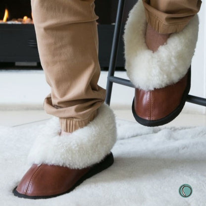 Cosy Shepherd Slippers | Gingerbread | Leather & Sheepskin