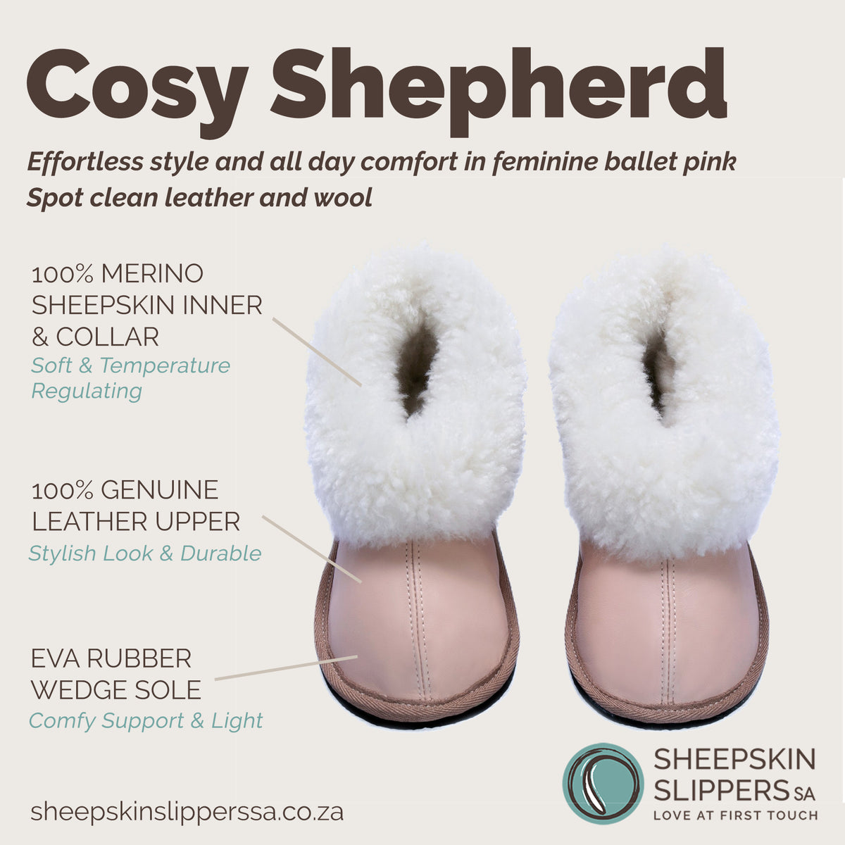 Cosy Shepherd Slippers | Sheepskin & Leather | Ballet Pink | Unisex ...