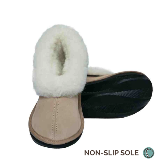Cosy Shepherd Slippers | TPU NON-SLIP | Stone | Suede & Sheepskin | MADE TO ORDER