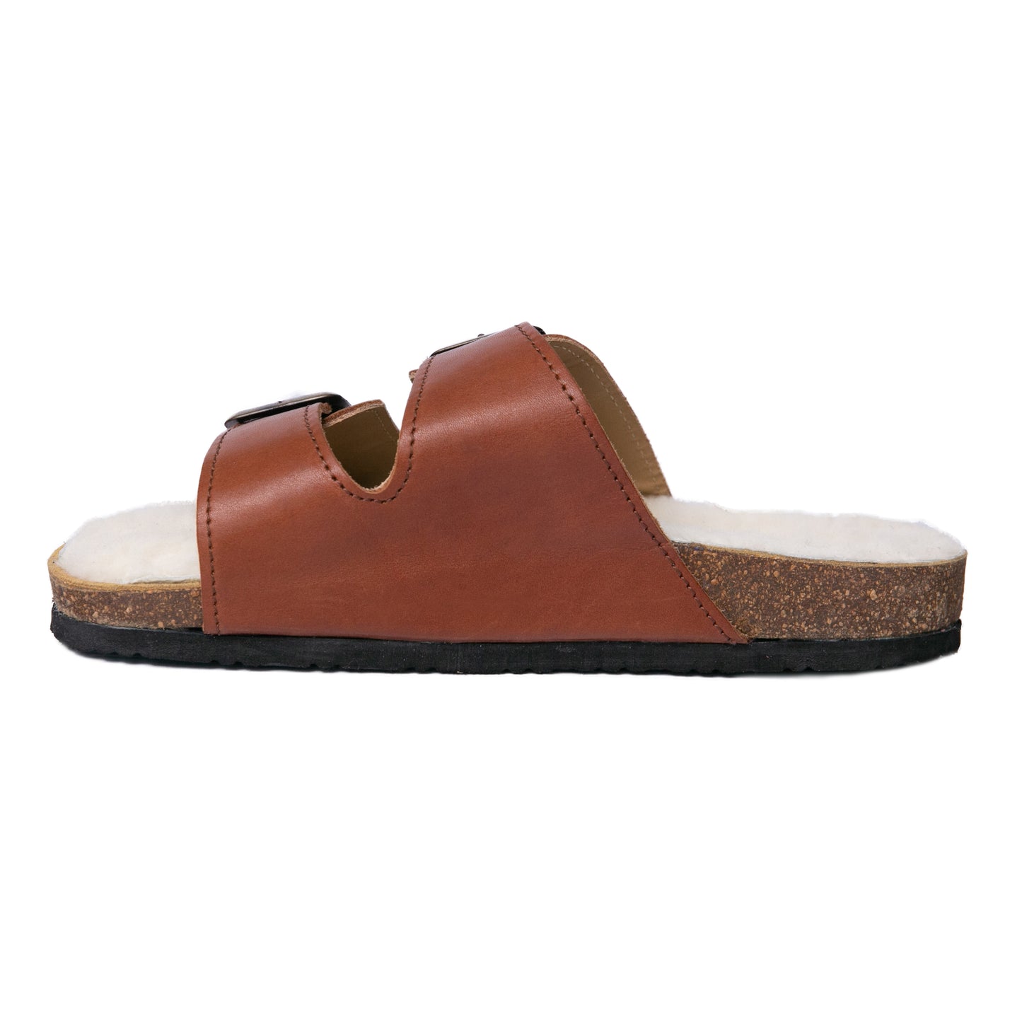 Flockie Sheepskin Slip-On Sandals | Gingerbread | Sheepskin, Leather, Cork, Buckles | MADE TO ORDER