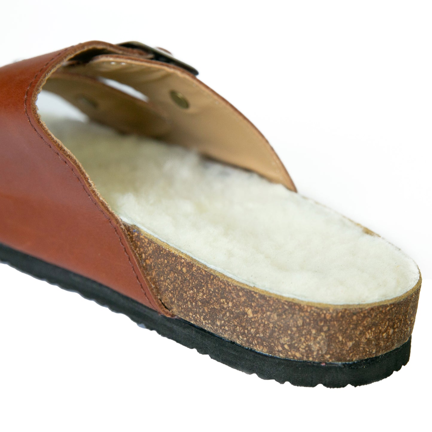 Flockie Sheepskin Slip-On Sandals | Gingerbread | Sheepskin, Leather, Cork, Buckles | MADE TO ORDER