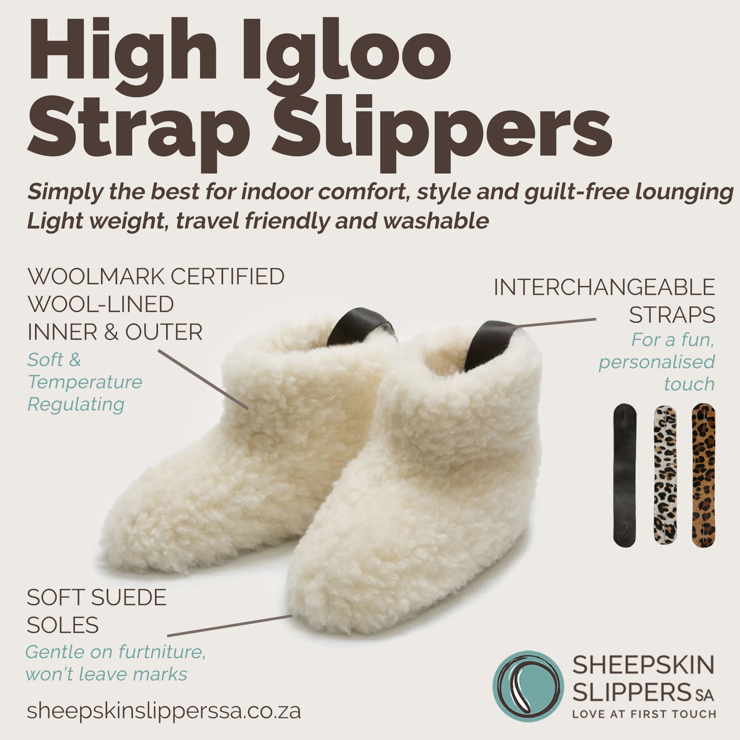 High Igloo Strap Slippers | Cream | Wool Lining