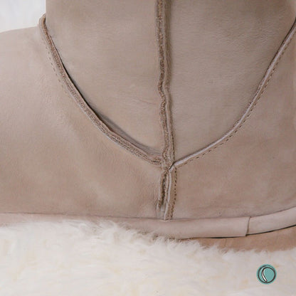 Hugg Boots | Mid-Calf | Stone | Sheepskin & Leather Boots | MADE TO ORDER