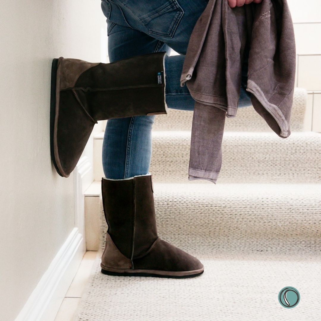 Hugg Boots | Mid-Calf | Chocolate | Sheepskin & Suede Boots | MADE TO ORDER