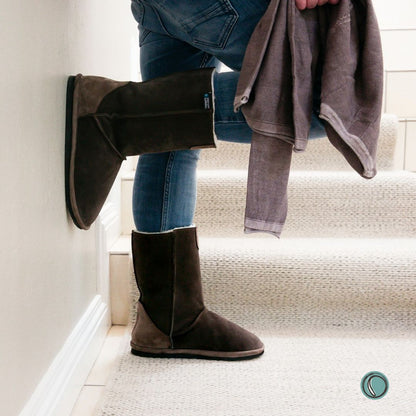 Hugg Boots | Mid-Calf | Chocolate | Sheepskin & Suede Boots | MADE TO ORDER