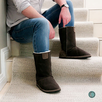 Hugg Boots | Mid-Calf | Chocolate | Sheepskin & Suede Boots | MADE TO ORDER