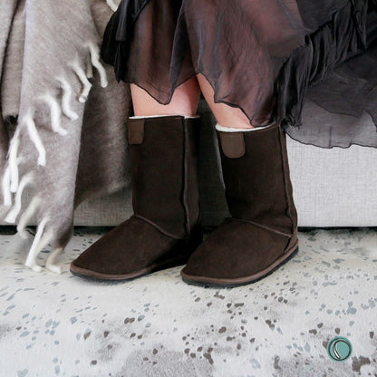 Hugg Boots | Mid-Calf | Chocolate | Sheepskin & Suede Boots | MADE TO ORDER