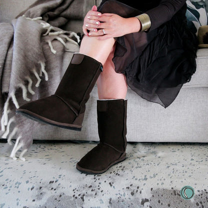 Hugg Boots | Mid-Calf | Chocolate | Sheepskin & Suede Boots | MADE TO ORDER