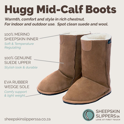 Hugg Boots | Mid-Calf | Chestnut | Sheepskin & Suede Boots | MADE TO ORDER