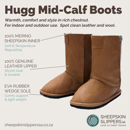 Hugg Boots | Mid-Calf | Chestnut | Sheepskin & Leather Boots | MADE TO ORDER