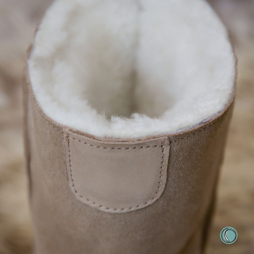 Hugg Boots | Mid-Calf | Stone | Sheepskin & Suede Boots | MADE TO ORDER