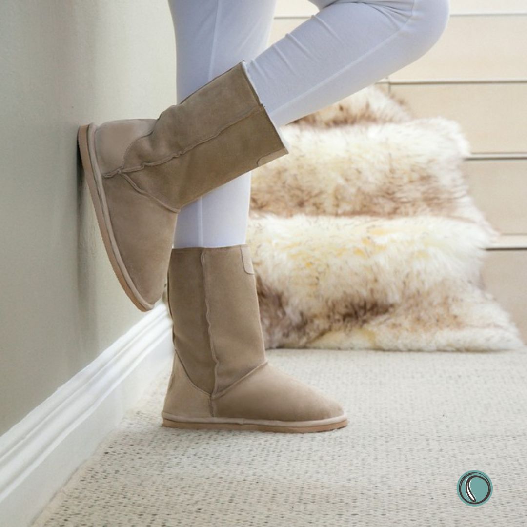 Hugg Boots | Mid-Calf | Stone | Sheepskin & Suede Boots | MADE TO ORDER