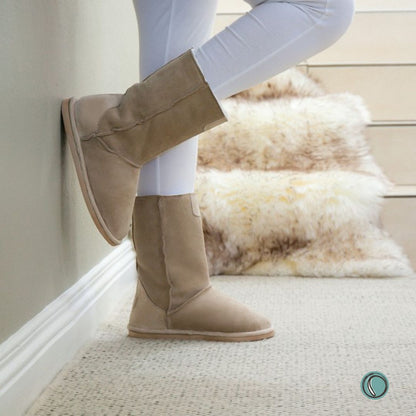 Hugg Boots | Mid-Calf | Stone | Sheepskin & Suede Boots | MADE TO ORDER