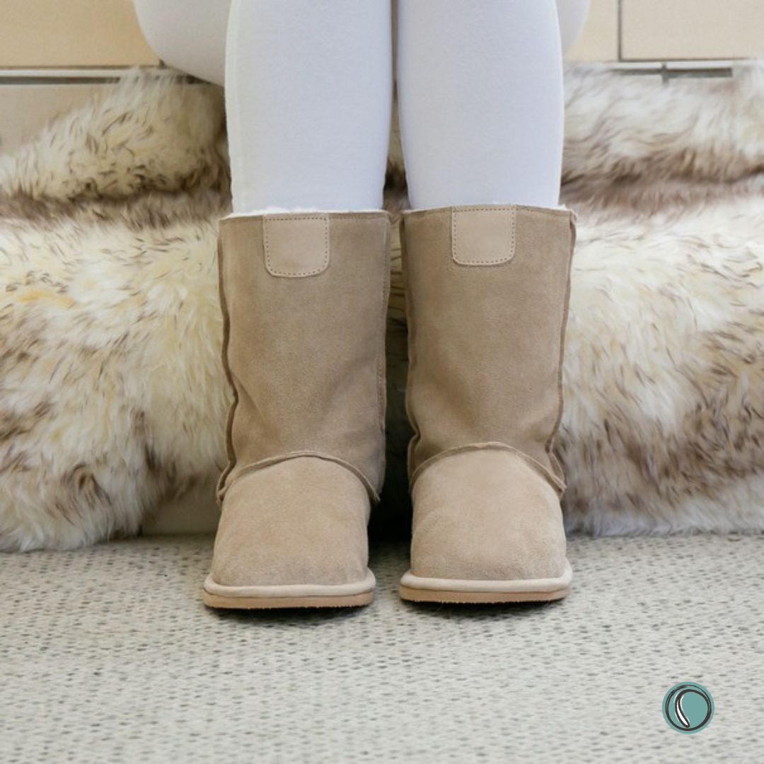 Hugg Boots | Mid-Calf | Stone | Sheepskin & Suede Boots | MADE TO ORDER