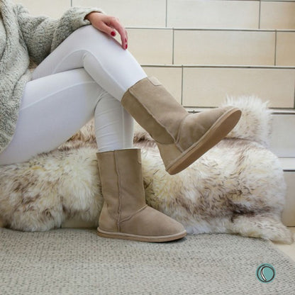 Hugg Boots | Mid-Calf | Stone | Sheepskin & Suede Boots | MADE TO ORDER