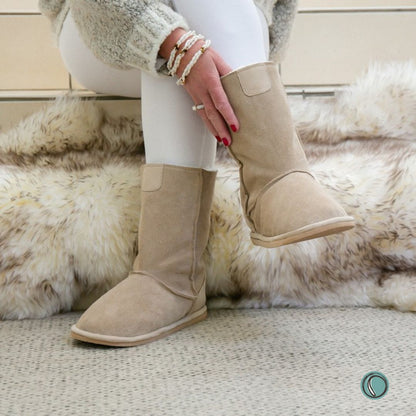 Hugg Boots | Mid-Calf | Stone | Sheepskin & Suede Boots | MADE TO ORDER