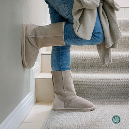 Hugg Boots | Mid-Calf | Stone | Sheepskin & Suede Boots | MADE TO ORDER