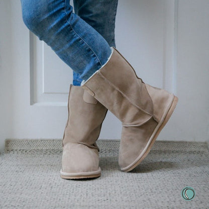 Hugg Boots | Mid-Calf | Stone | Sheepskin & Suede Boots | MADE TO ORDER