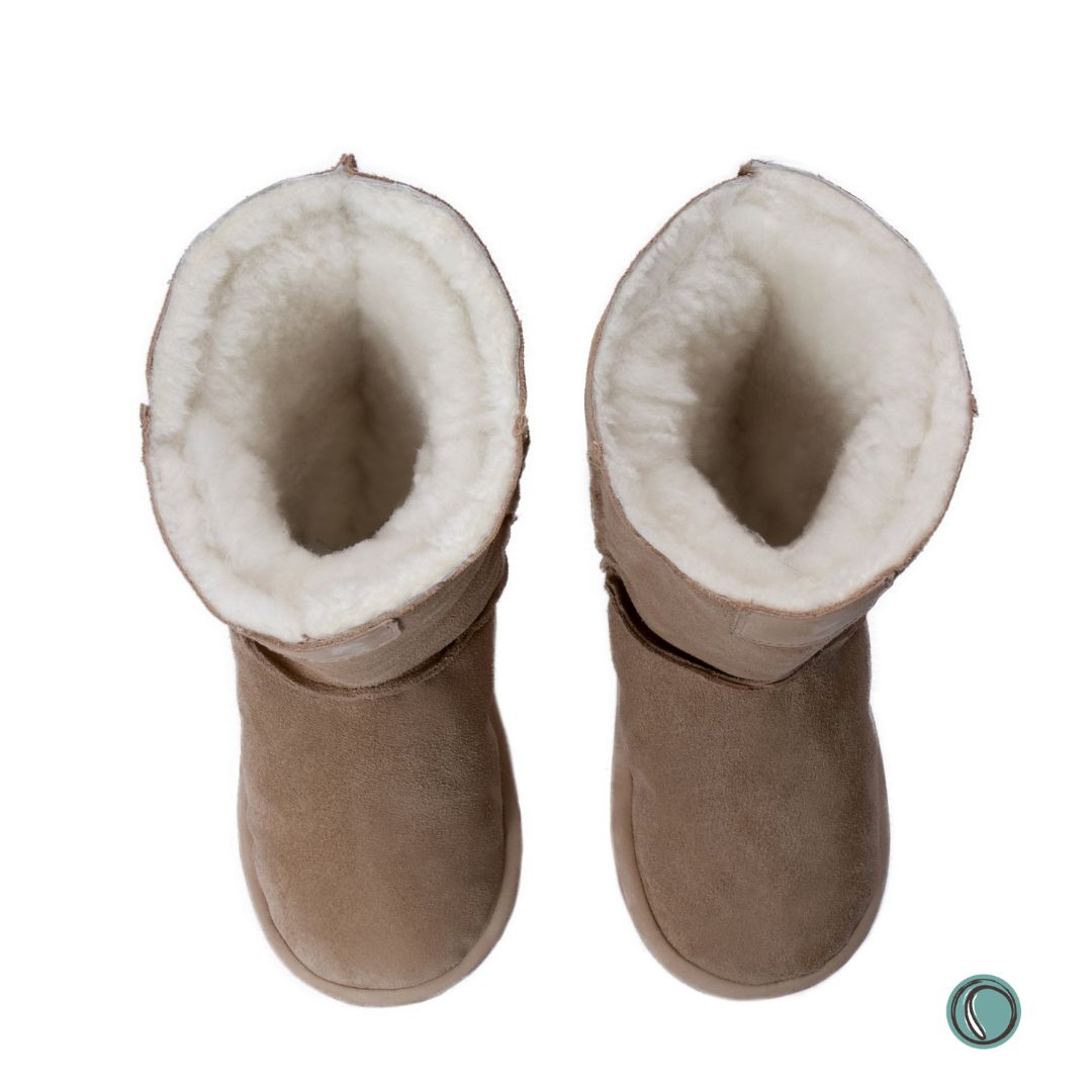 Hugg Boots | Mid-Calf | Stone | Sheepskin & Suede Boots | MADE TO ORDER