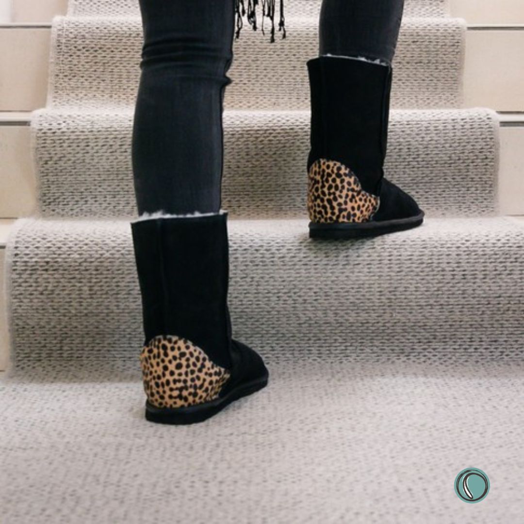 Hugg Boots | Mid-Calf | Black & Cheetah | Sheepskin & Suede Boots | MADE TO ORDER