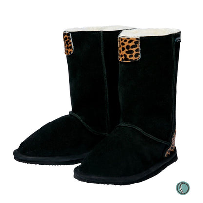 Hugg Boots | Mid-Calf | Black & Cheetah | Sheepskin & Suede Boots | MADE TO ORDER