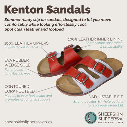 Kenton Sandals | Orange & White | Slip-On | Leather, Cork, Buckles | Adjustable Straps | MADE TO ORDER