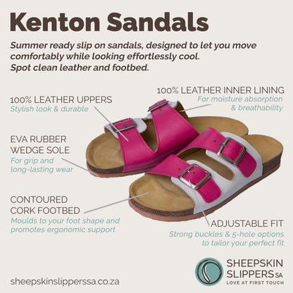 Kenton Sandals | Pink & White | Slip-On | Leather, Cork, Buckles | Adjustable Straps | MADE TO ORDER