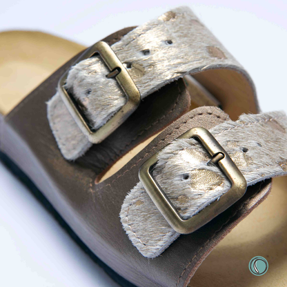 Kenton Sandals | Metallic Gold | Slip-On | Leather, Cork, Buckles | Adjustable Straps | MADE TO ORDER