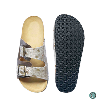 Kenton Sandals | Metallic Gold | Slip-On | Leather, Cork, Buckles | Adjustable Straps | MADE TO ORDER