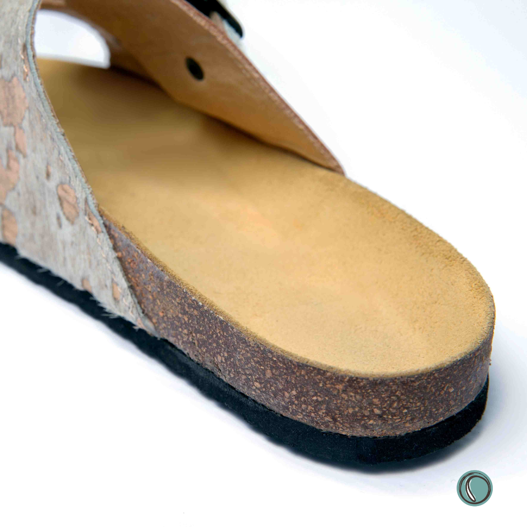 Kenton Sandals | Metallic Gold | Slip-On | Leather, Cork, Buckles | Adjustable Straps | MADE TO ORDER