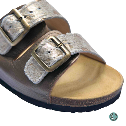 Kenton Sandals | Metallic Gold | Slip-On | Leather, Cork, Buckles | Adjustable Straps | MADE TO ORDER
