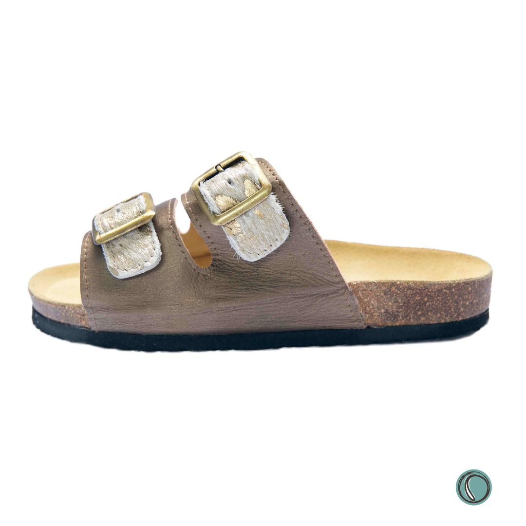 Kenton Sandals | Metallic Gold | Slip-On | Leather, Cork, Buckles | Adjustable Straps | MADE TO ORDER