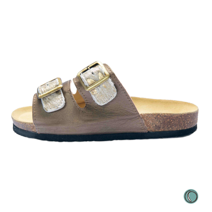 Kenton Sandals | Metallic Gold | Slip-On | Leather, Cork, Buckles | Adjustable Straps | MADE TO ORDER