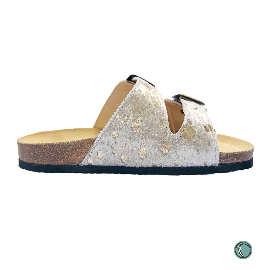 Kenton Sandals | Metallic Gold | Slip-On | Leather, Cork, Buckles | Adjustable Straps | MADE TO ORDER