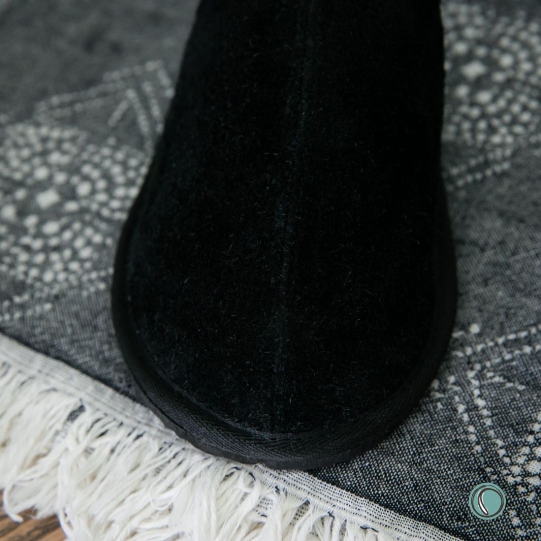 Mule Binding Collar Slippers | Slip-On | Black | Suede & Sheepskin