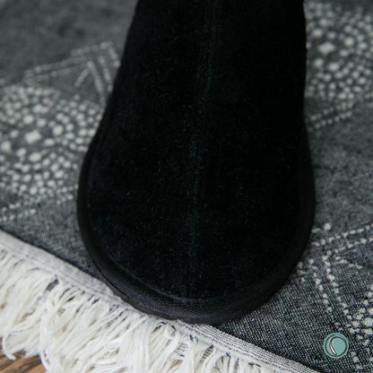 Mule Binding Collar Slippers | Slip-On | Black | Suede & Sheepskin