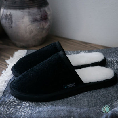 Mule Binding Collar Slippers | Slip-On | Black | Suede & Sheepskin