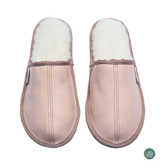 Mule Binding Collar Slippers | Slip-On | Ballet Pink | Leather & Sheepskin