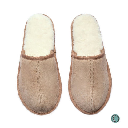 Mule Binding Collar Slippers | Slip-On | Stone | Suede & Sheepskin