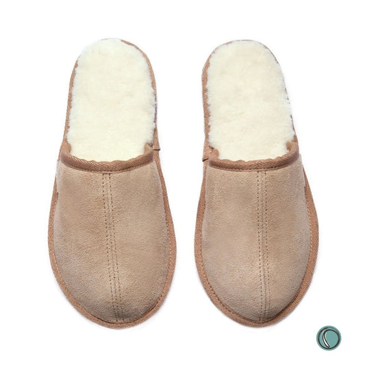 Mule Binding Collar Slippers | Slip-On | Stone | Suede & Sheepskin