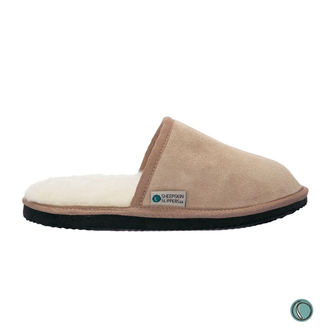 Mule Binding Collar Slippers | Slip-On | Stone | Suede & Sheepskin