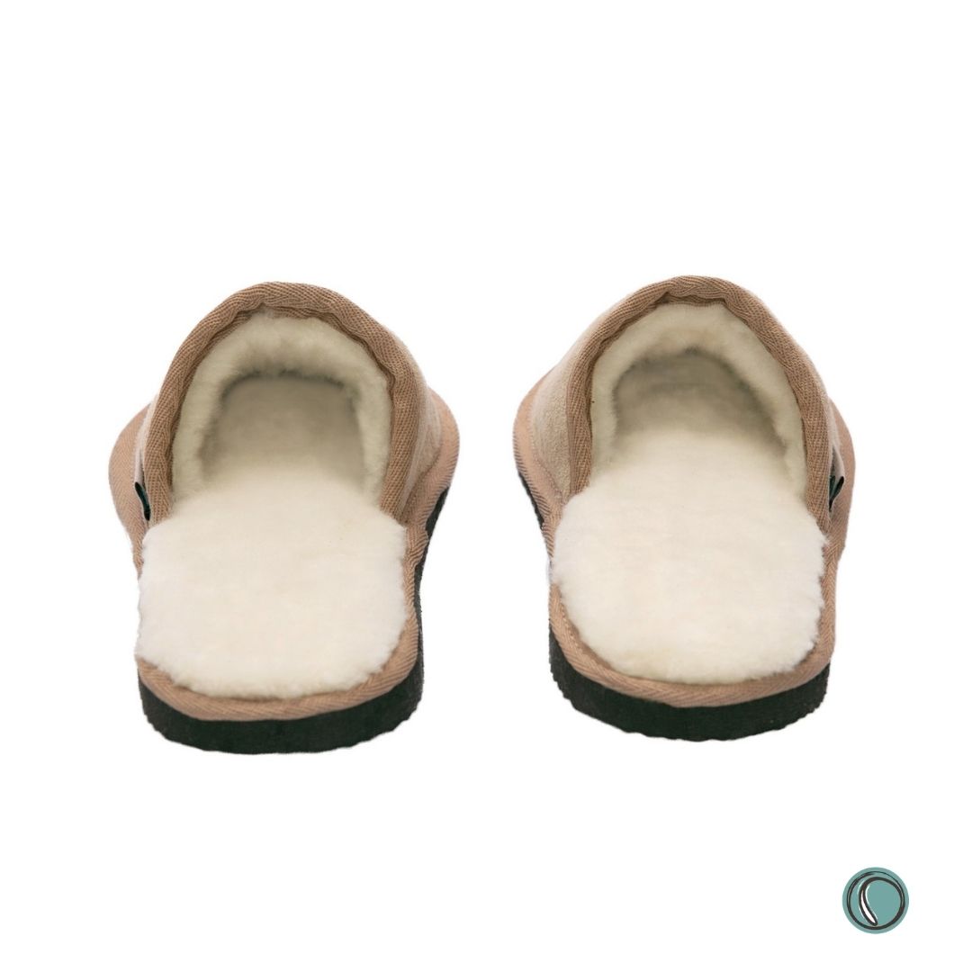 Mule Binding Collar Slippers | Slip-On | Stone | Suede & Sheepskin