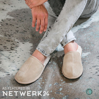 Mule Binding Collar Slippers | Slip-On | Stone | Suede & Sheepskin