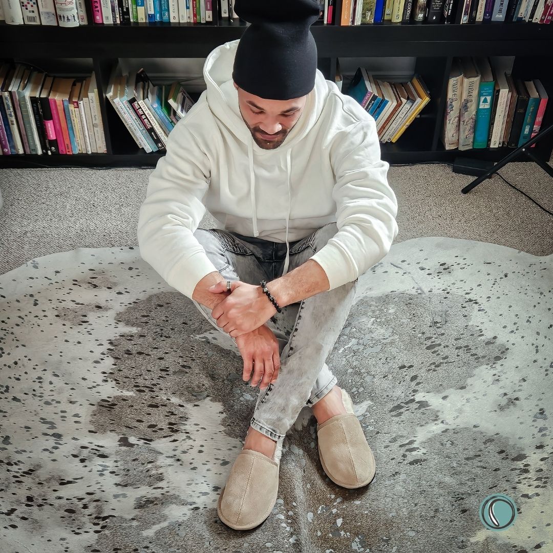 Mule Binding Collar Slippers | Slip-On | Stone | Suede & Sheepskin