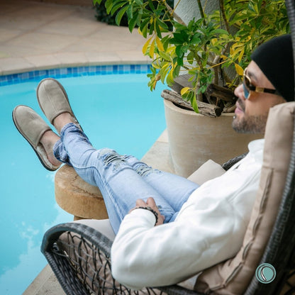 Mule Binding Collar Slippers | Slip-On | Stone | Suede & Sheepskin