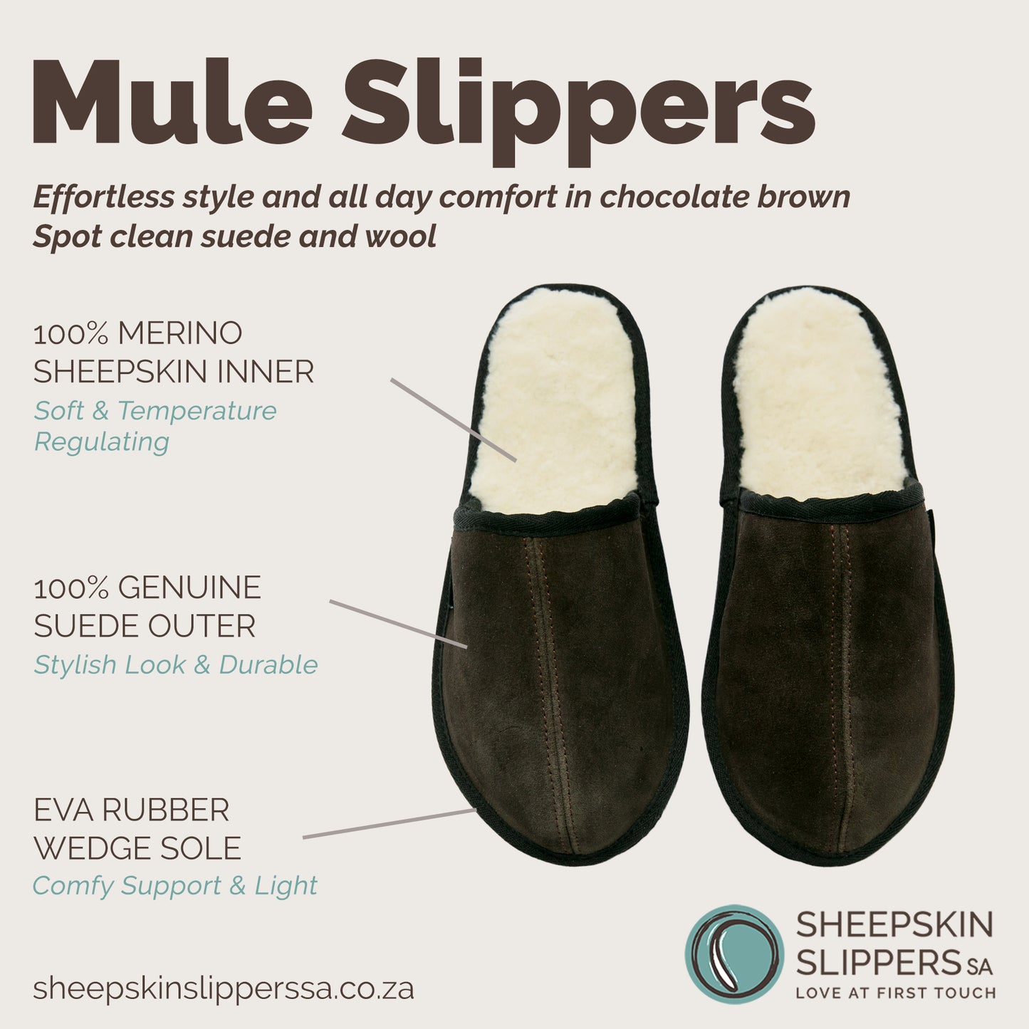 Mule Binding Collar Slippers | Slip-On | Chocolate | Suede & Sheepskin