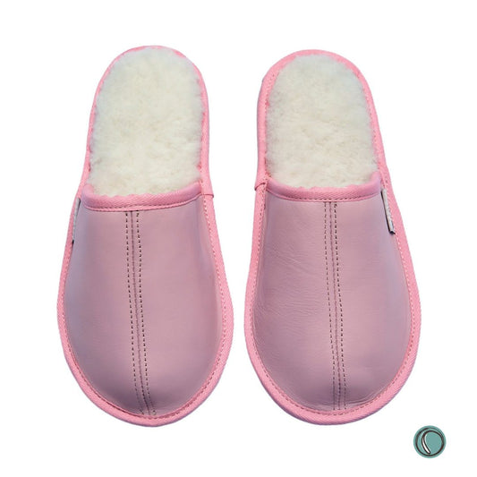 Mule Binding Collar Slippers | Slip-On | Rosy Pink | Leather & Sheepskin