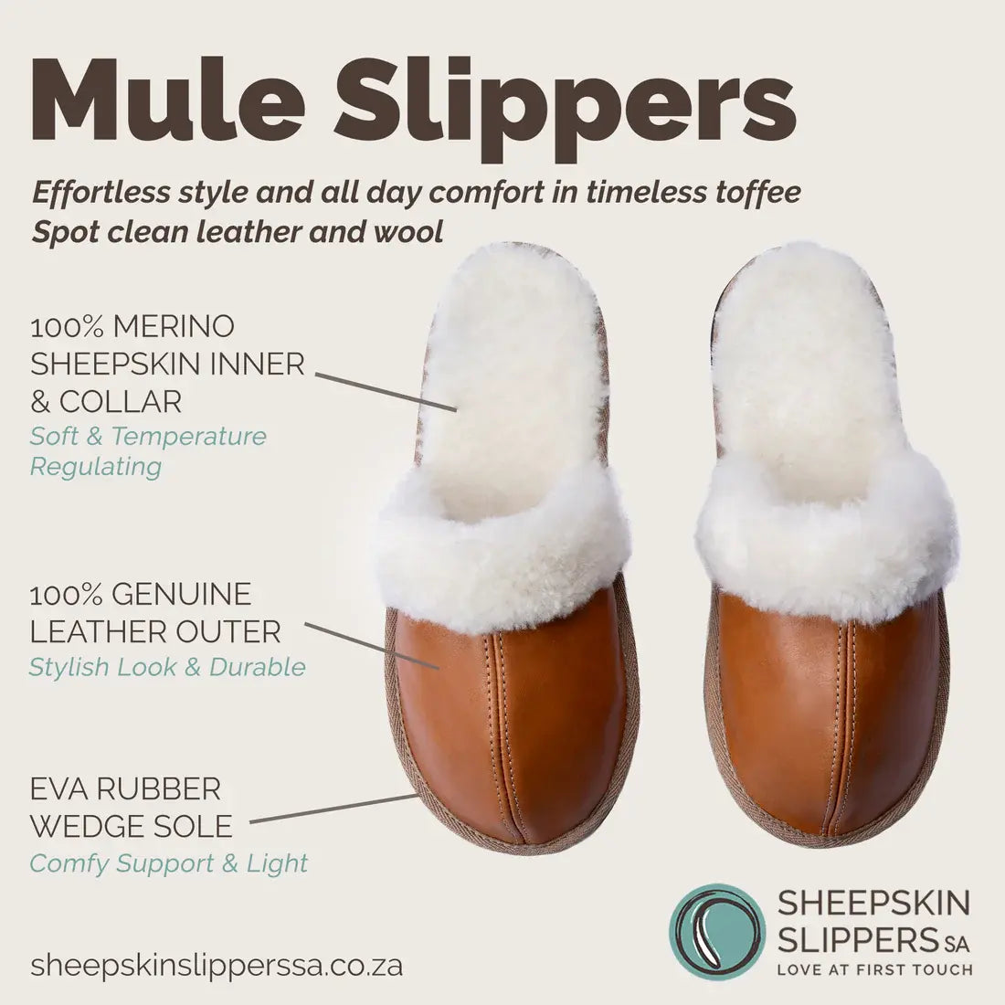 Mule Wool Collar Slippers | Slip-On | Toffee | Leather & Sheepskin | MADE TO ORDER